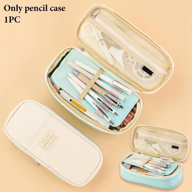 OIAGLH School Zipper Organizer Mesh Pocket Pencil Case Pen Holder Stationery Pouch Box Bag Large Capacity Fashion Office College