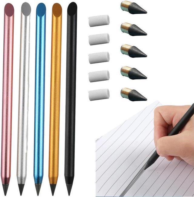 OIAGLH 5pcs Replaceable Nib Inkless Pencil Reusable Drawing With Eraser  Durable Students Metal Unlimited Writing Gift Clear Home Office 