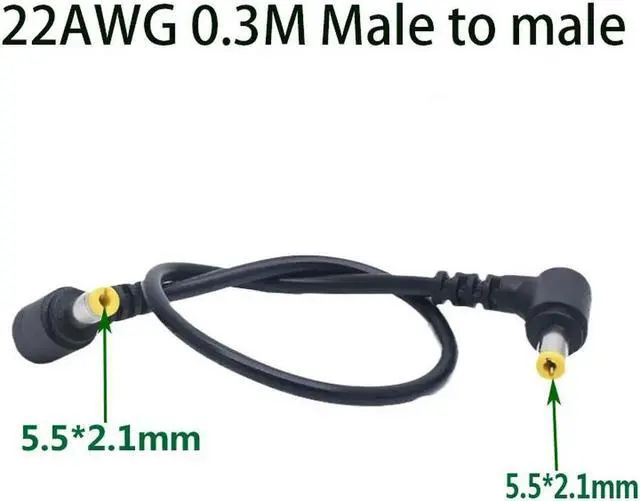 Main image of FOR 90 Double Elbow DC Power 5.5 x 2.1mm Male to 5.5 2.1/2.5mm Male Plug Cable Right d 90 30cm 22AWG