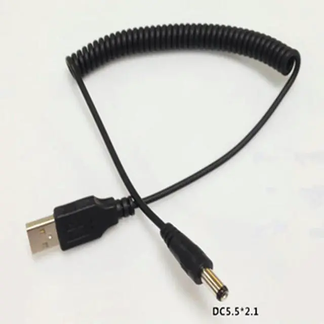 Main image of FOR All Copper USB to DC 5.5*2.1MM Straight Elbow Charging Power Cord Spring Cable 22AWG 2A For mini Speaker Fan USB HUB 1.5M
