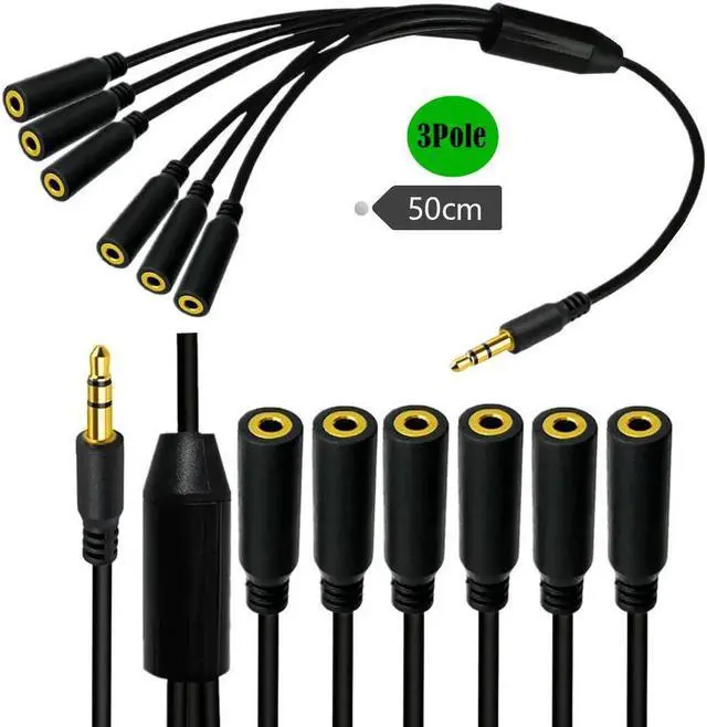 Main image of FOR Gold-Plated 3.5mm (1/8") TRRS 3-Pole/2-Rings Male to 6x Female 3.5mm TRRS 3-Pole/2-Rings Stereo Splitter Audio Cable 0.5m