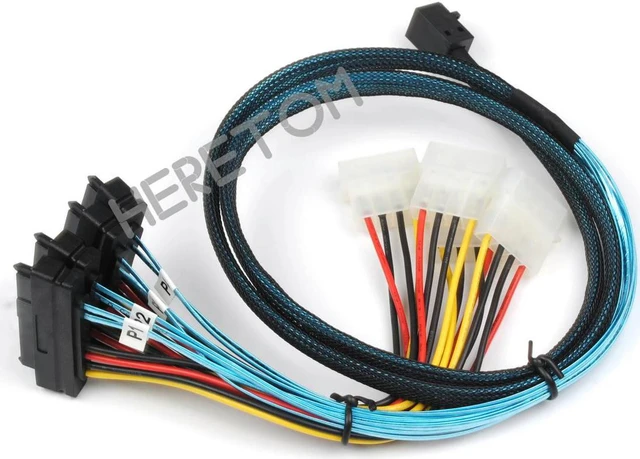 Main image of FOR Internal Mini SAS SFF-8643 to (4) 29pin SFF-8482 Connectors with 4 SATA Power Cable 1M/100CM