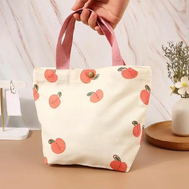 Main image of Japanese Peach Hand Lunch Bag Canvas Tote