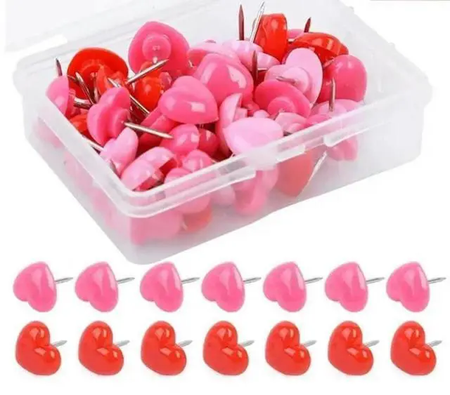 Main image of FOR 100Pieces Heart shaped Push Pins with Case for Office Bulletin Boards, Colorful Pushpins Plastic Map Pins for Cork Board