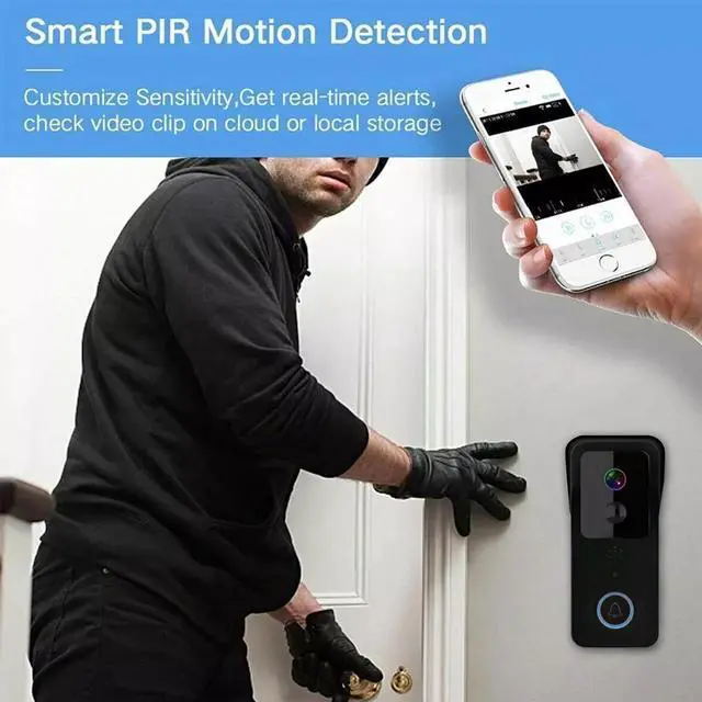 Alt view image 4 of 7 - 5G WiFi Smart Doorbell Wireless Video Security Camera Door Bell Intercom -Black