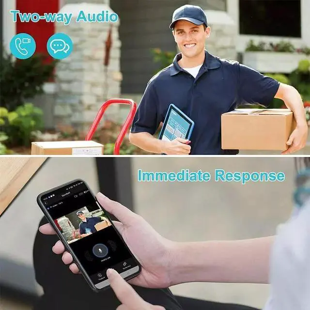 Alt view image 7 of 7 - 5G WiFi Smart Doorbell Wireless Video Security Camera Door Bell Intercom -Black