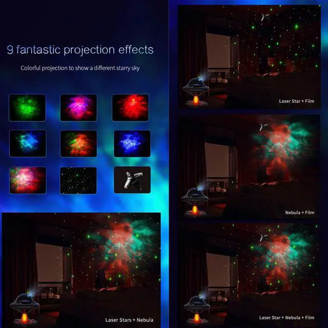 Alt view image 6 of 7 - Jicheng UFO Starry Sky Projection Lamp, Star Projector Night Light with Remote Control, 9 Projection Effects, 5 Color Modes, Timer, Adjustable Angle, for Bedroom and Kids Room, 1 Pack, Black