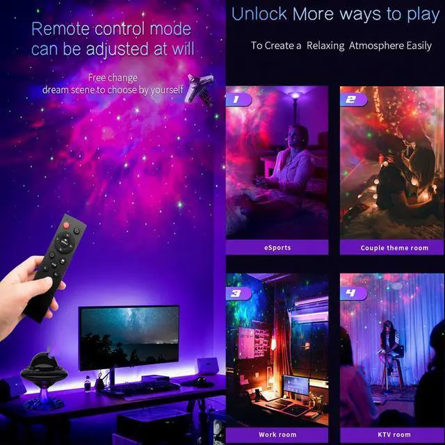 Alt view image 7 of 7 - Jicheng UFO Starry Sky Projection Lamp, Star Projector Night Light with Remote Control, 9 Projection Effects, 5 Color Modes, Timer, Adjustable Angle, for Bedroom and Kids Room, 1 Pack, Black