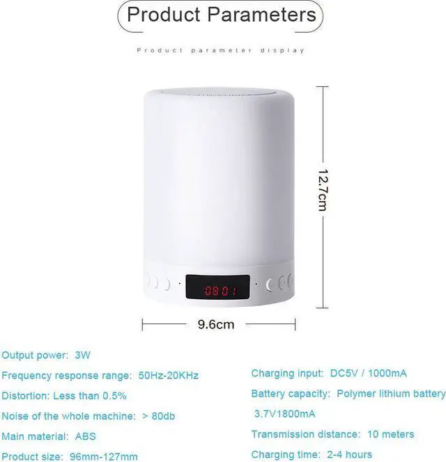 Alt view image 6 of 7 - Jicheng Night Light Bluetooth Speaker Touch Control Bedside Lamp Dimmable Multi-Color Change, Bedroom Alarm Clock Wireless Speaker with Lights