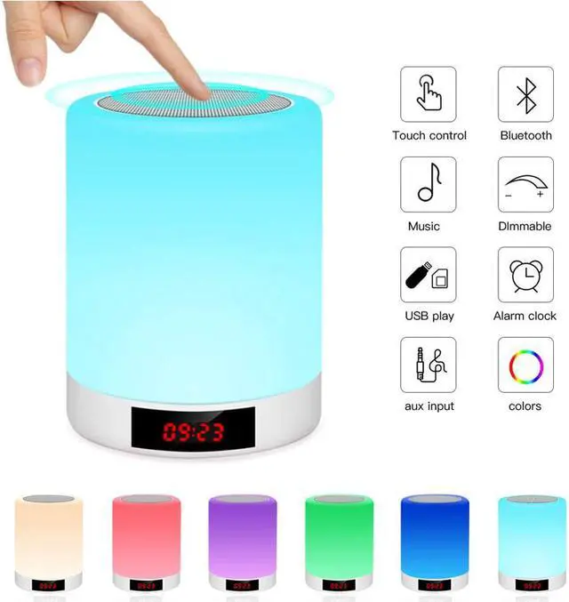 Alt view image 4 of 7 - Jicheng Night Light Bluetooth Speaker Touch Control Bedside Lamp Dimmable Multi-Color Change, Bedroom Alarm Clock Wireless Speaker with Lights