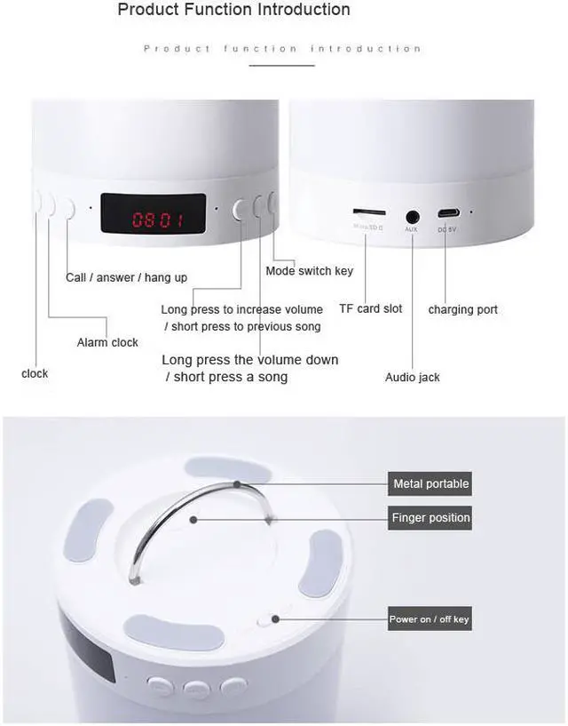 Alt view image 5 of 7 - Jicheng Night Light Bluetooth Speaker Touch Control Bedside Lamp Dimmable Multi-Color Change, Bedroom Alarm Clock Wireless Speaker with Lights