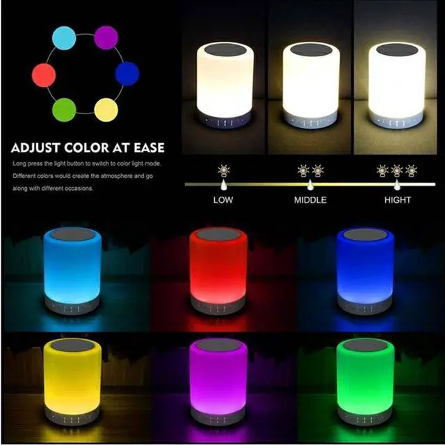 Alt view image 2 of 7 - Jicheng Night Light Bluetooth Speaker Touch Control Bedside Lamp Dimmable Multi-Color Change, Bedroom Alarm Clock Wireless Speaker with Lights