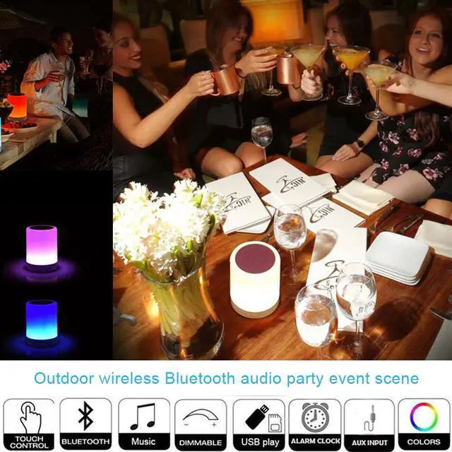 Alt view image 7 of 7 - Jicheng Night Light Bluetooth Speaker Touch Control Bedside Lamp Dimmable Multi-Color Change, Bedroom Alarm Clock Wireless Speaker with Lights