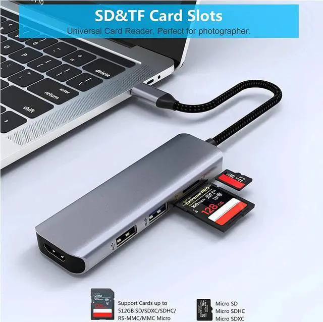 Alt view image 4 of 6 - USB C Hub Multiport Adapter, 5 in 1 USB-C to HDMI Adapter with HDMI 4K@30Hz, USB 3.0 Fast Data Transfer SD/TF Card Reader, USB C Docking Station for Apple MacBook Air, MacBook Pro