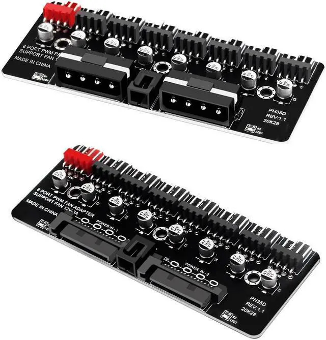 Main image of Jicheng 2PCS Chassis Fan Hub 8 Way 12V Splitter Controller with 3 Pin 4 Pin PWM for PC CPU Cooling, Dual SATA and 4 Pin Power Supply, Enhanced Airflow, Reliable Performance