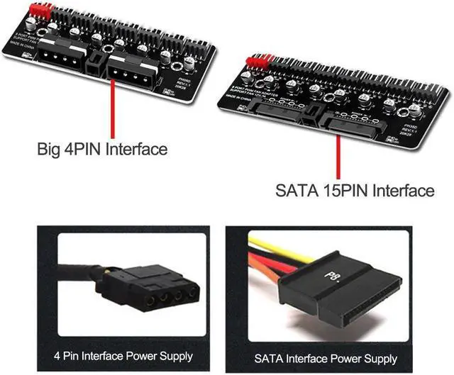 Alt view image 2 of 7 - Jicheng 2PCS Chassis Fan Hub 8 Way 12V Splitter Controller with 3 Pin 4 Pin PWM for PC CPU Cooling, Dual SATA and 4 Pin Power Supply, Enhanced Airflow, Reliable Performance
