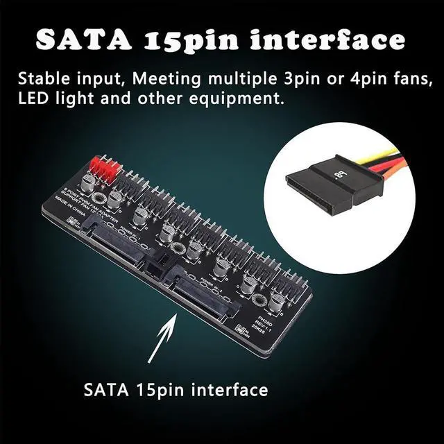 Alt view image 6 of 7 - Jicheng 2PCS Chassis Fan Hub 8 Way 12V Splitter Controller with 3 Pin 4 Pin PWM for PC CPU Cooling, Dual SATA and 4 Pin Power Supply, Enhanced Airflow, Reliable Performance