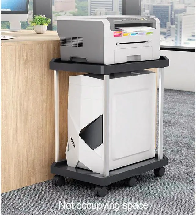 Alt view image 2 of 7 - Jicheng Desktop Computer Tower Stand PC Tower Stand 2 Tier CPU Holder Stand with Wheels Mobile Computer Tower Cart Rolling PC Stand Floor for Fax Home Office