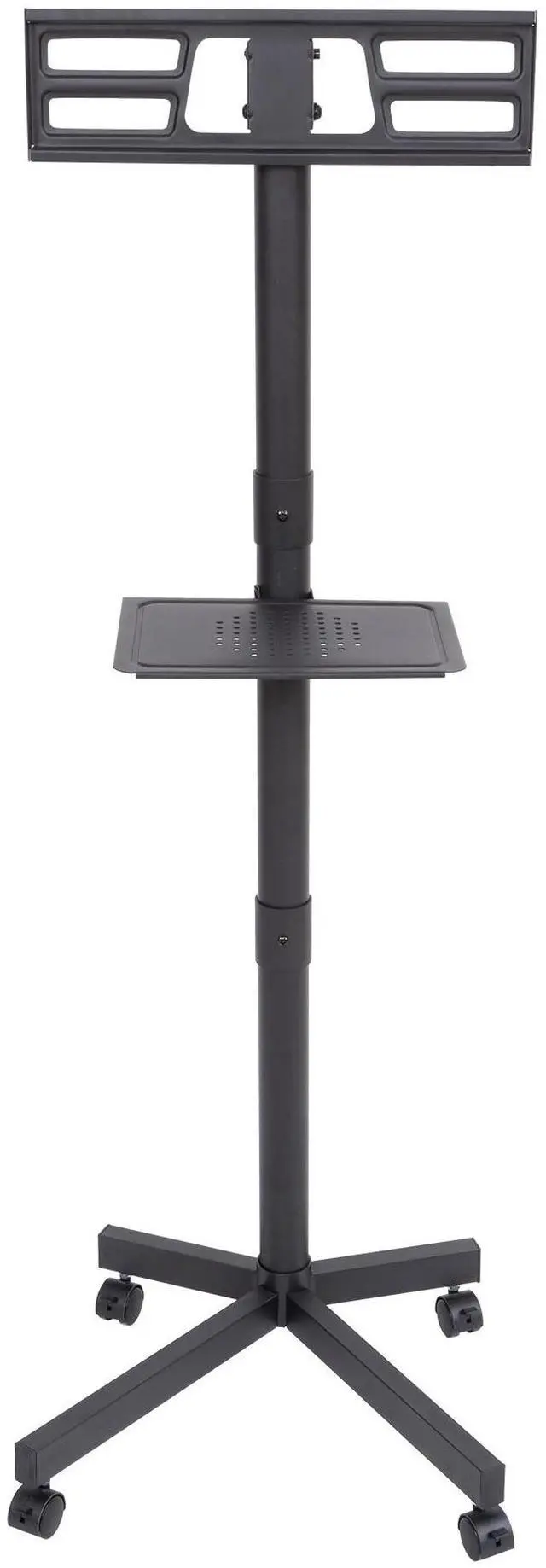 Alt view image 2 of 7 - Jicheng Mobile Stand on Wheels, Height Adjustable Tilt Rolling Stand with Media Shelf Holds Up to 55lbs Max - Black