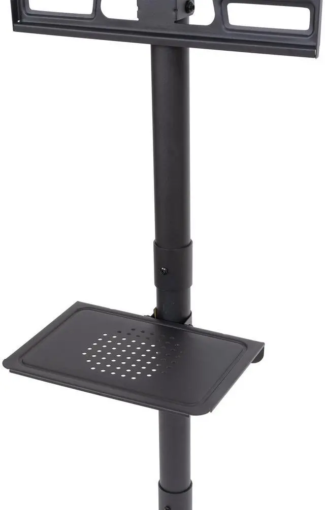 Alt view image 4 of 7 - Jicheng Mobile Stand on Wheels, Height Adjustable Tilt Rolling Stand with Media Shelf Holds Up to 55lbs Max - Black
