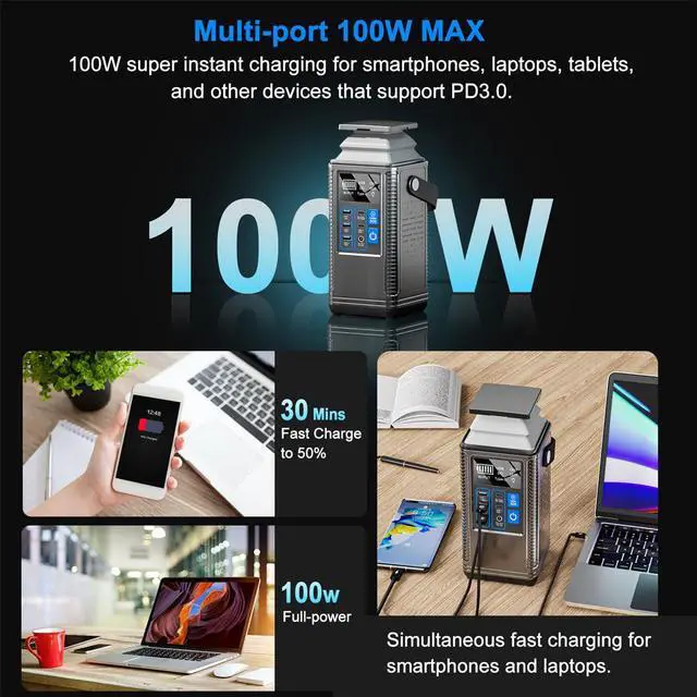 Alt view image 3 of 7 - Jicheng PD 100W Power Station 296Wh Power Bank Power Station 80000mAh Portable Outdoor Generator For Outdoor Energy Storage Supply Travel, Camping