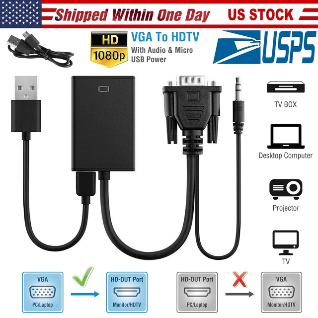 Alt view image 2 of 7 - Jicheng VGA to HD IN & HD OUT Converter Adapter HD 1080P Video Audio Cable Adapter w/ USB 3.5mm Plug For HDTV TV Projector Laptop
