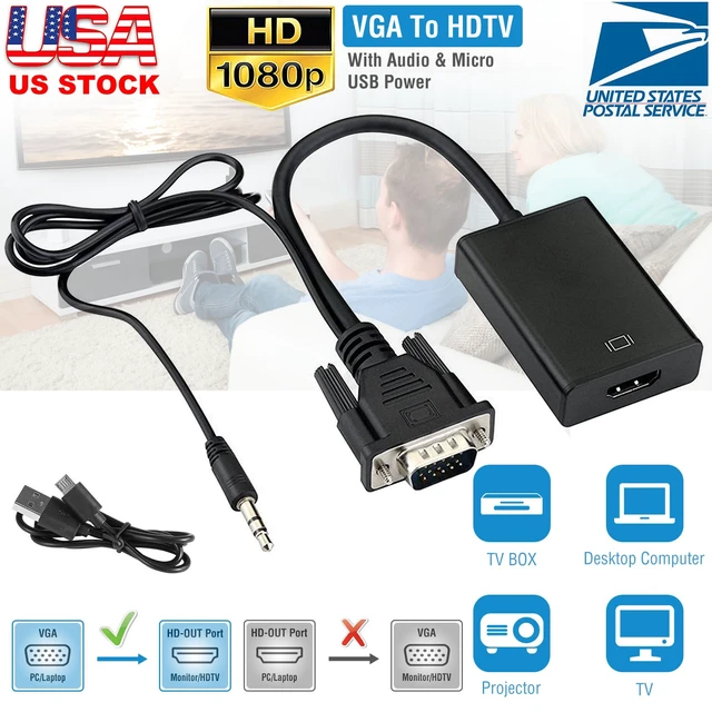 Alt view image 3 of 7 - Jicheng VGA to HD IN & HD OUT Converter Adapter HD 1080P Video Audio Cable Adapter w/ USB 3.5mm Plug For HDTV TV Projector Laptop