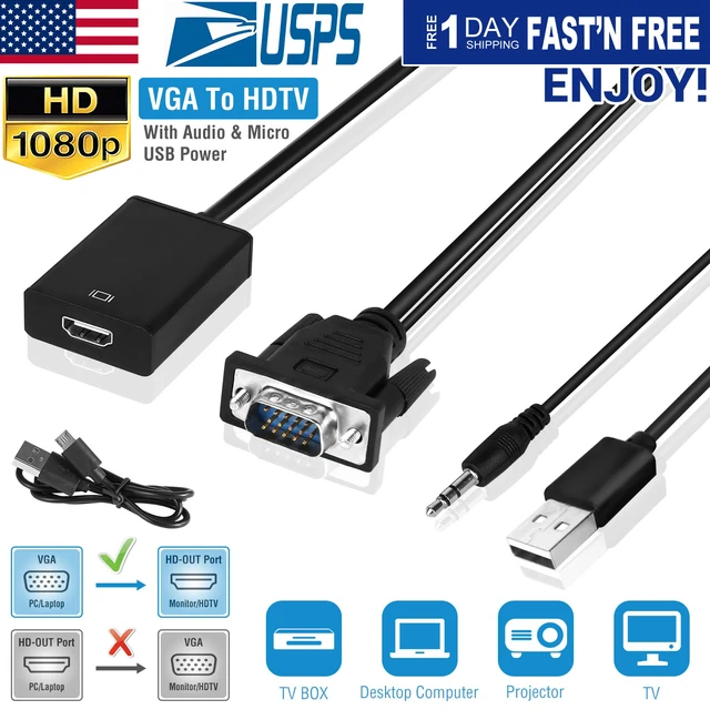 Alt view image 4 of 7 - Jicheng VGA to HD IN & HD OUT Converter Adapter HD 1080P Video Audio Cable Adapter w/ USB 3.5mm Plug For HDTV TV Projector Laptop