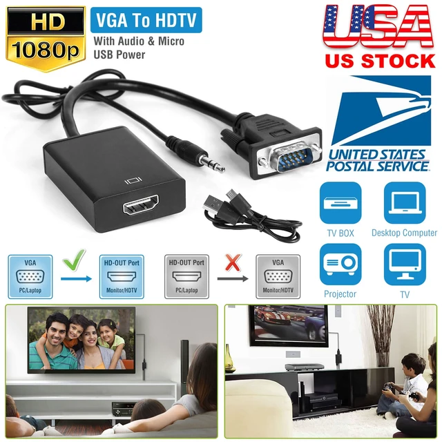 Alt view image 5 of 7 - Jicheng VGA to HD IN & HD OUT Converter Adapter HD 1080P Video Audio Cable Adapter w/ USB 3.5mm Plug For HDTV TV Projector Laptop