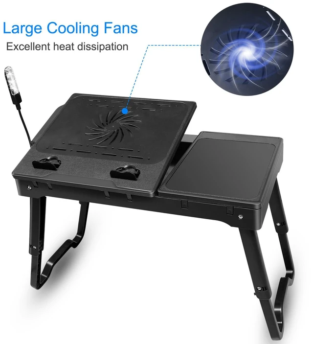 Main image of Jicheng Foldable Laptop Table Bed Notebook Desk w/Cooling Fan Mouse Board LED light 4 x USB Ports Breakfast Snacking Tray with Storage Groove For Home Office