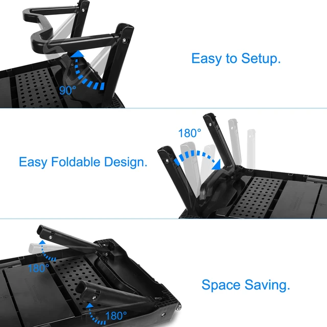 Alt view image 3 of 7 - Jicheng Foldable Laptop Table Bed Notebook Desk w/Cooling Fan Mouse Board LED light 4 x USB Ports Breakfast Snacking Tray with Storage Groove For Home Office