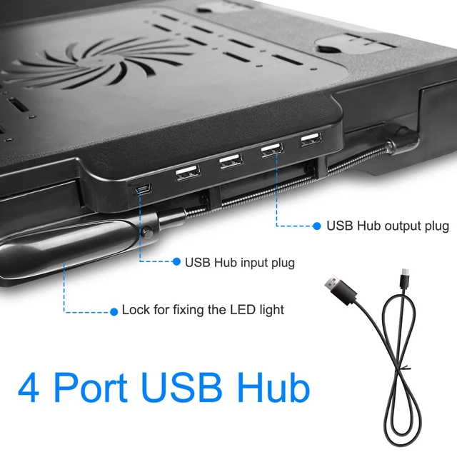 Alt view image 5 of 7 - Jicheng Foldable Laptop Table Bed Notebook Desk w/Cooling Fan Mouse Board LED light 4 x USB Ports Breakfast Snacking Tray with Storage Groove For Home Office