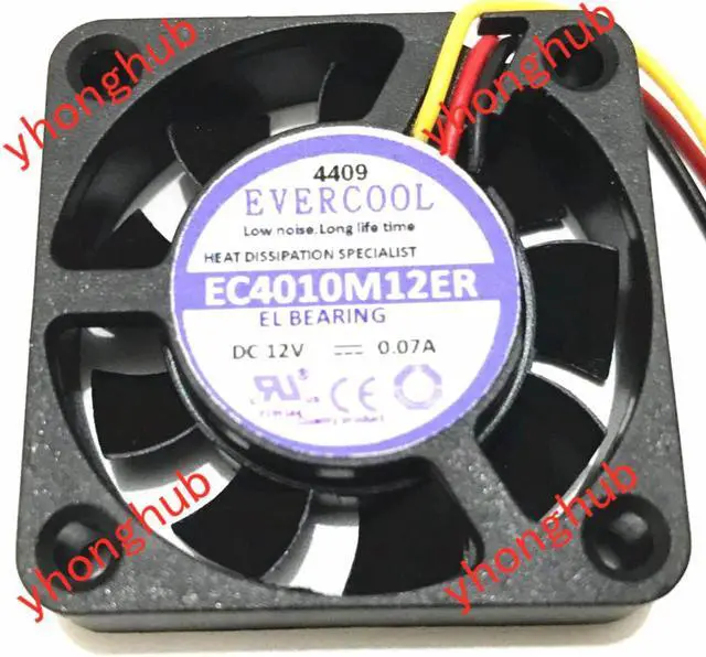 Alt view image 3 of 4 - EverCool  EC4010M12ER DC 12V 0.07A 40x40x10mm 3-Wire Server Cooling Fan