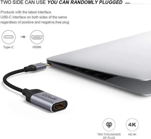 Alt view image 2 of 7 - QGeeM USB C to HDMI Adapter 4K Cable, USB Type-C to HDMI Adapter [Thunderbolt 3 Compatible] MacBook Pro 2018/2017, Samsung Galaxy S9/S8, Surface Book 2, Dell XPS 13/15, Pixelbook More