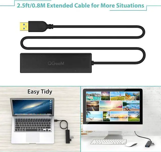 Alt view image 6 of 7 - USB 3.0 Hub, QGeeM 5 in 1 USB Hub for Laptop 2.5Ft Extended Cable Hub 5-Port USB 3.0&SD&TF Card Reader Hub Compatible with MacBook Air, MacBook,iMac, Surface Pro, Ultra-Slim Data USB Hub