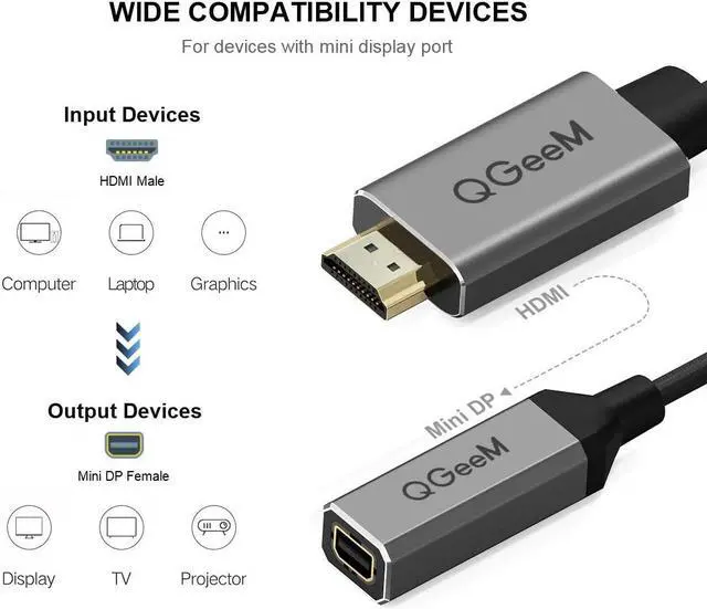 Alt view image 2 of 6 - HDMI to Mini DisplayPort,QGeeM 4K x 2K HDMI Male to Mini DP Female Adapter Converter for HDMI Equipped Systems,Compatible with VESA Dual Mode DisplayPort 1.2,HDMI 1.4