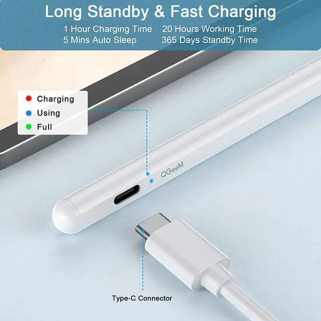 Alt view image 4 of 7 - Stylus Pen for iPad , QGeeM iPad Pencil with Palm Rejection Compatible with (2018-2021) Apple iPad Pro (11/12.9 Inch),iPad 6th/7th/8th Gen,iPad Mini 5th Gen,iPad Air 3rd/4th Gen ,Apple Pencil -White