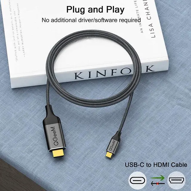 Alt view image 3 of 7 - USB C to HDMI Cable, QGeeM USB Type C to HDMI Cable 6ft 4K@60Hz Braided Cable Adapter (Thunderbolt 3 Compatible) Compatible with MacBook Pro 2020/2019,iPad Pro,Surface,XPS 13/15,Galaxy S20 and More