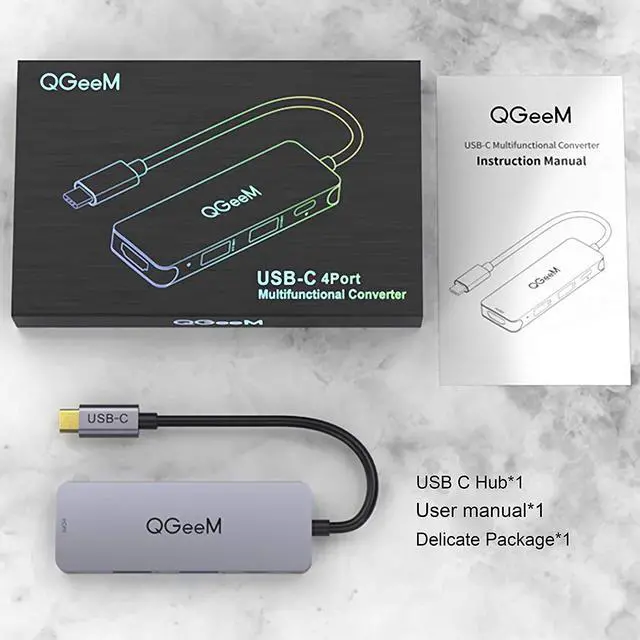 Alt view image 7 of 7 - QGeeM USB C Hub, 4-in-1 USB C Adapter with 4K HDMI Output, USB 3.0, 100W PD Charger, USB 2.0, Compatible with MacBook Pro 2019/2018 and Other Type C Devices