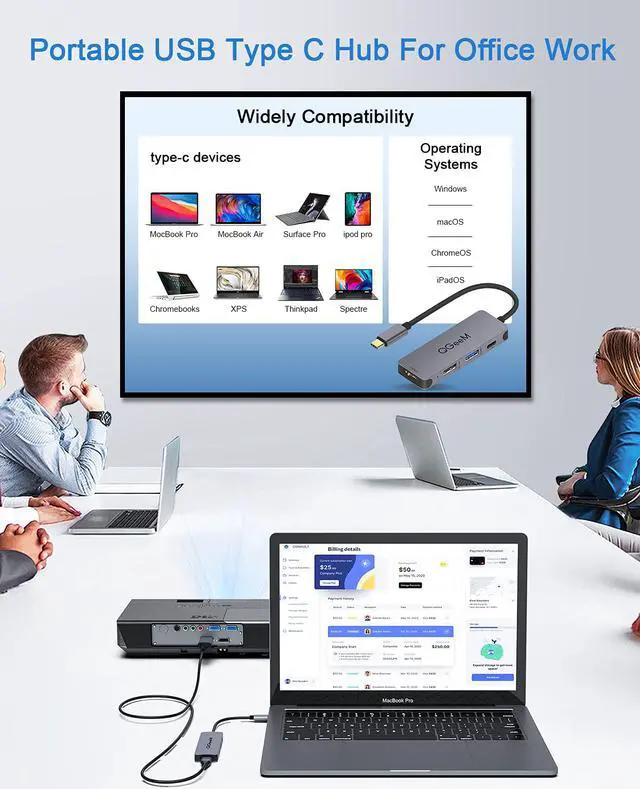 Alt view image 6 of 7 - QGeeM USB C Hub, 4-in-1 USB C Adapter with 4K HDMI Output, USB 3.0, 100W PD Charger, USB 2.0, Compatible with MacBook Pro 2019/2018 and Other Type C Devices