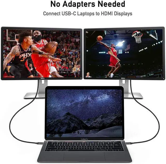 Alt view image 6 of 7 - USB C to HDMI Cable Adapter 6ft 4K,QGeeM USB Type C to HDMI Cable Thunderbolt 3 Compatible with MacBook Pro 2017-2020 IPad pro,Samsung S9 S10,Surface Book 2,Dell XPS 13/15,Pixelbook More Gray