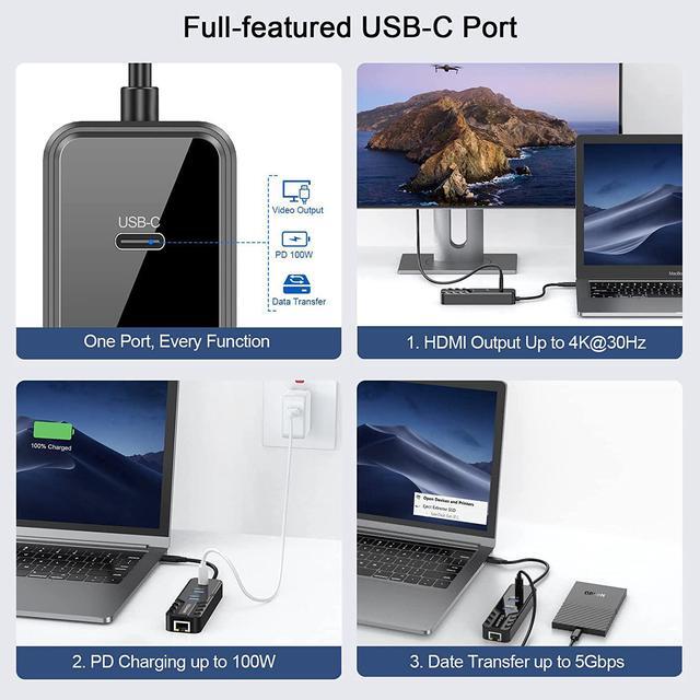 Alt view image 2 of 6 - QGeeM USB C to Ethernet 2.5G Adapter,4-in-1 USB C Hub Multiport Adapter dongle, Full Function USB C Compatible with Thunderbolt 3/4,100W Power Delivery, MacBook Pro, Dell XPS 13, etc
