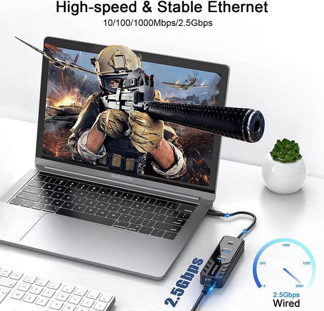 Alt view image 3 of 6 - QGeeM USB C to Ethernet 2.5G Adapter,4-in-1 USB C Hub Multiport Adapter dongle, Full Function USB C Compatible with Thunderbolt 3/4,100W Power Delivery, MacBook Pro, Dell XPS 13, etc