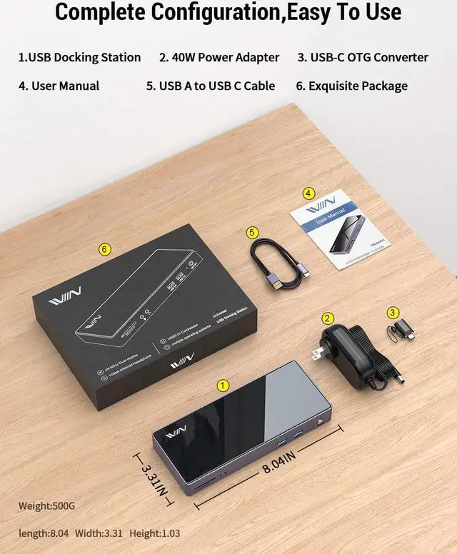 Alt view image 5 of 11 - USB 3.0 Docking Station, IVIIN Universal USB C Docking Station with Dual Monitor 4K HDMI and Displayport 5K, Triple Display Displaylink Dock Compatible with MacBook M1 Dell HP Lenovo USB A/C Laptop