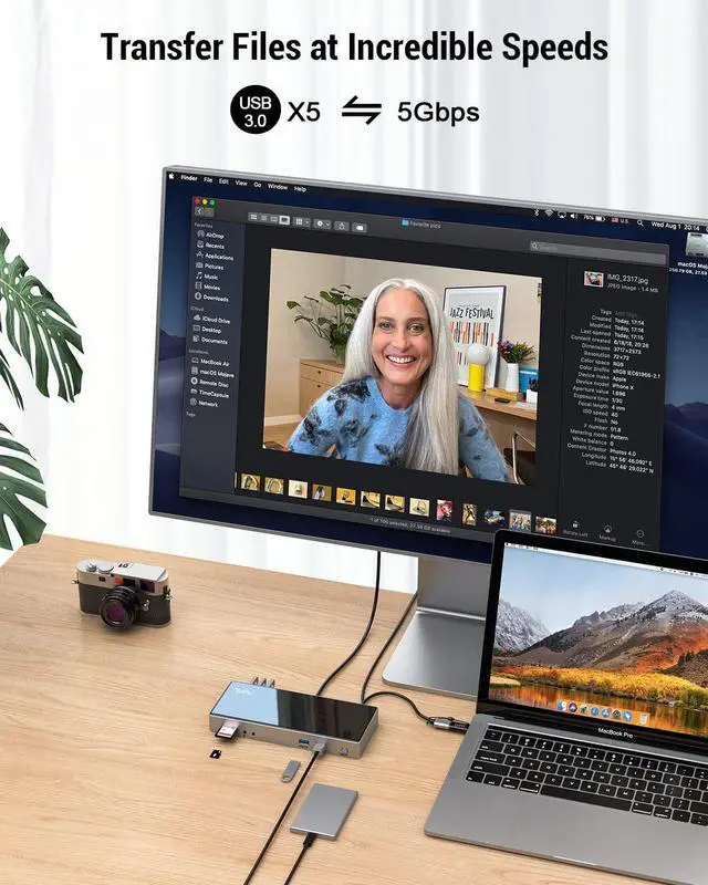 Alt view image 7 of 11 - USB 3.0 Docking Station, IVIIN Universal USB C Docking Station with Dual Monitor 4K HDMI and Displayport 5K, Triple Display Displaylink Dock Compatible with MacBook M1 Dell HP Lenovo USB A/C Laptop
