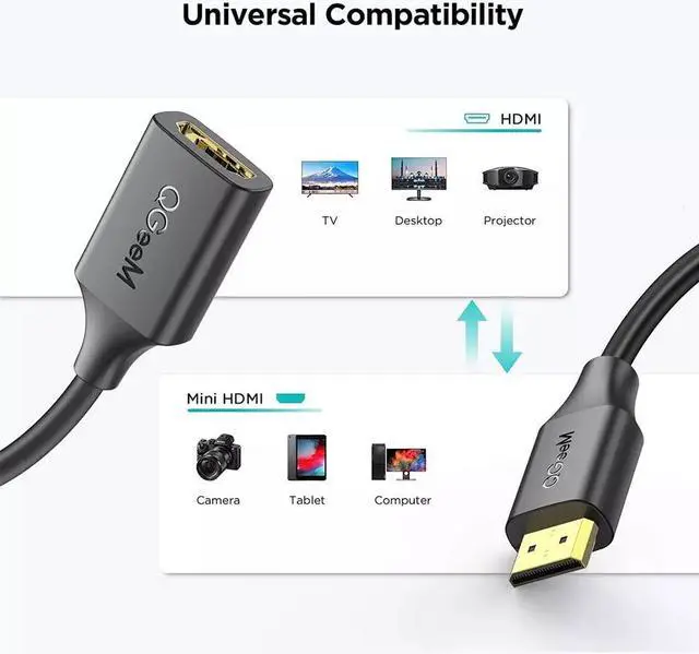 Alt view image 3 of 7 - QGeeM mini HDMI to HDMI adapter converter easily converts mini HDMI 2.0 port on your laptop, camcorder, camera, or even some tablet to a standard HDMI Type A interface on TV, portable monitor