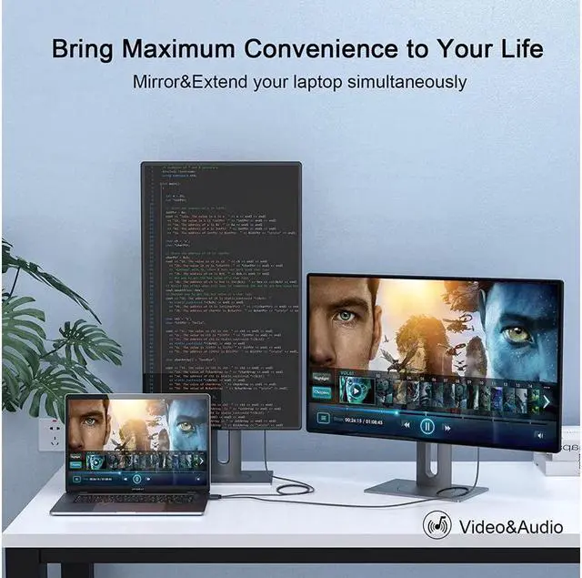 Alt view image 2 of 7 - QGeeM USB C to HDMI Cable Adapter,QGeeM 10ft Braided 4K@60Hz Cable Adapter(Thunderbolt 3 Compatible) Compatible with iPad Pro,MacBook Pro 2018 iMac, Pixel,Galaxy S9 Note9 S8 Surface Book 6 ft.