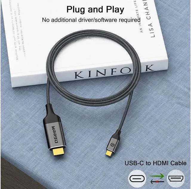 Alt view image 5 of 7 - QGeeM USB C to HDMI Cable Adapter,QGeeM 10ft Braided 4K@60Hz Cable Adapter(Thunderbolt 3 Compatible) Compatible with iPad Pro,MacBook Pro 2018 iMac, Pixel,Galaxy S9 Note9 S8 Surface Book 4 ft.