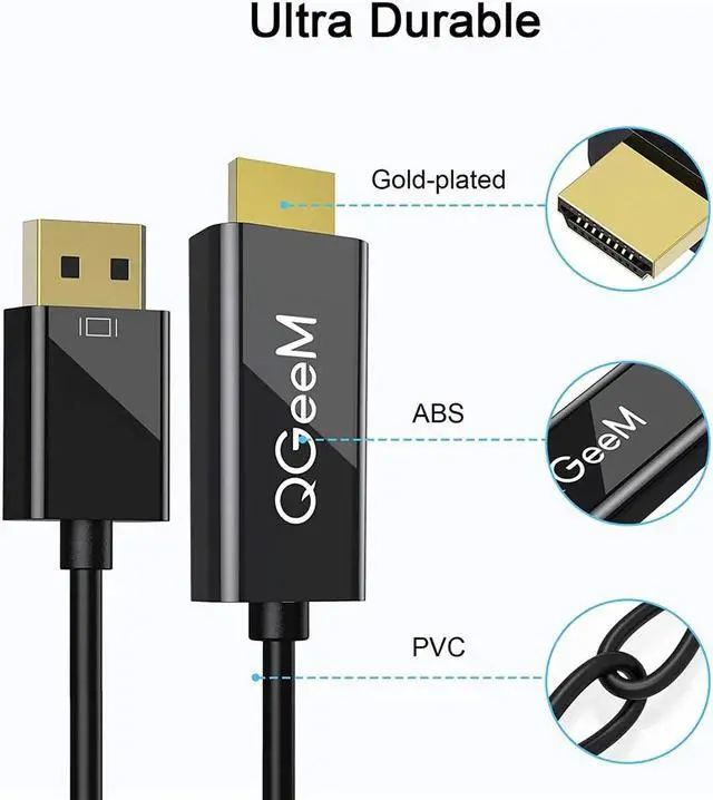 Alt view image 3 of 7 - QGEEM Displayport to HDMI Cable 6FT, Display Port (DP) to HDMI Adapter Male to Male Cord Converter for PC to HDTV, Monitor, Projector