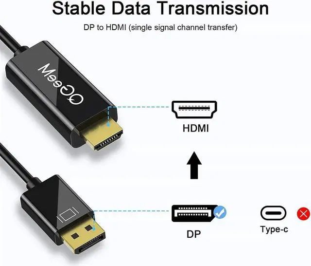 Alt view image 5 of 7 - QGEEM Displayport to HDMI Cable 6FT, Display Port (DP) to HDMI Adapter Male to Male Cord Converter for PC to HDTV, Monitor, Projector